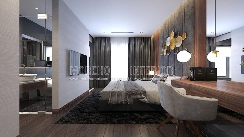Sắp xếp nội thất phòng ngủ master khép kín hiện đại, đẹp. Thiết kế nội thất chung cư