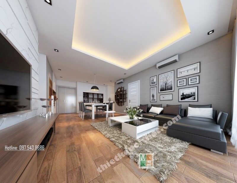 Mẫu sofa bọc da khung gỗ tự nhiên luôn là sự lựa chọn hàng đầu của mọi khách hàng Thiết kế phòng khách chung cư hiện đại