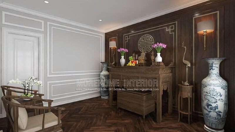 Bố trí phòng thờ gỗ óc chó đẹp cho nhà chung cư cao cấp, nhà phố, biệt thự.