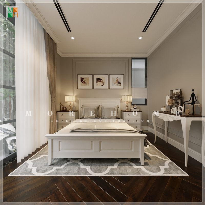 Mẫu thiết kế phòng ngủ với tone màu sáng mang đến sự ấn tượng và cảm giác dễ chịu khi bước chân vào căn phòng.