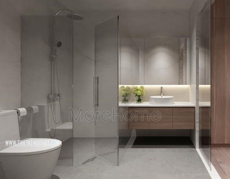 Vách tắm kính cường lực an toàn được lựa chọn mang lại cho không gian phòng tắm rộng và thoáng hơn