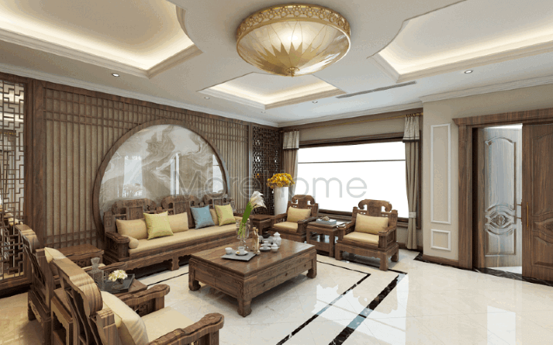 Bộ bàn ghế gỗ óc chó cao cấp cùng đường nét tuyệt đẹp tạo nên không gian đẳng cấp cho phòng khách biệt thự Riverside Nguyễn Duy Trinh Quận 2, Tp. HCM.