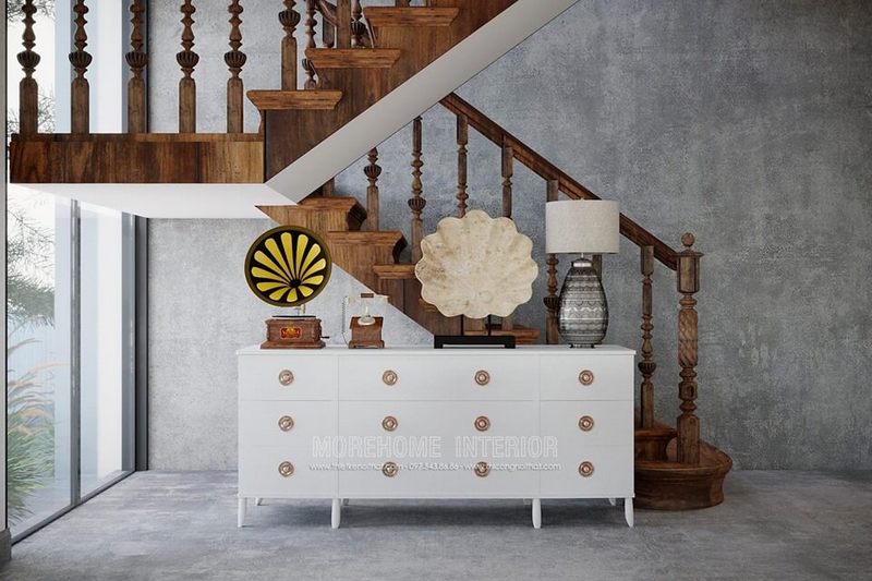 Kệ gỗ để trang trí nội thất cho nhà biệt thự có vẻ đẹp.