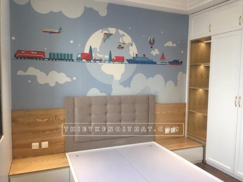 Việc thi công nội thất phòng ngủ trẻ em bằng gỗ công nghiệp tại chung cư Dapital Trần Duy Hưng Cầu Giấy Hà Nội đang được thực hiện.