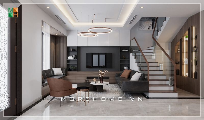 Mẫu thiết kế biệt thự đẹp với nội thất hiện đại cao cấp cho không gian phòng khách sang trọng và đẳng cấp