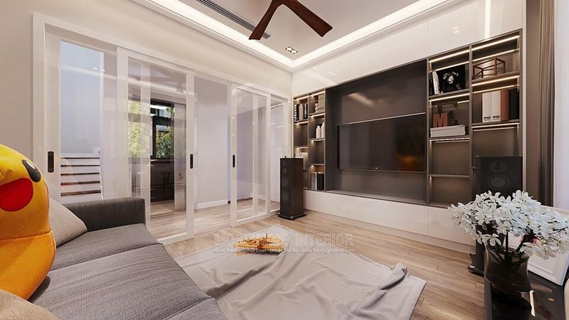 Thiết kế nội thất phòng khách đẹp cho khu vực hành lang tầng nhà biệt thự tại Starlake Tây Hồ