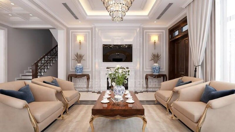 Thiết kế nội thất phòng khách tân cổ điển đẹp, sang trọng tại Palm Garden.