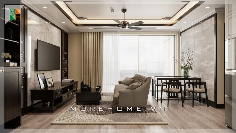 Thiết kế phòng khách liền phòng ăn hiện đại là một trong những xu hướng thiết kế được nhiều gia chủ lựa chọn tạo nên sự tiện nghi cho không gian sinh hoạt chung cư gia đình.