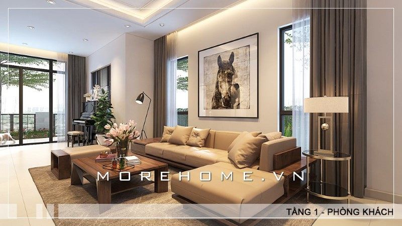 Bộ sofa bọc da góp phần tôn thêm giá trị thẩm mỹ cho không gian phòng khách của gia đình.