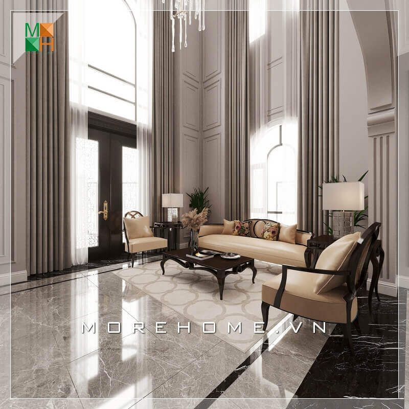 Mẫu thiết kế nội thất phòng khách mang phong cách tân cổ điển sang trọng cho biệt thự, nhà phố, chung cư cao cấp, căn hộ penthouse.