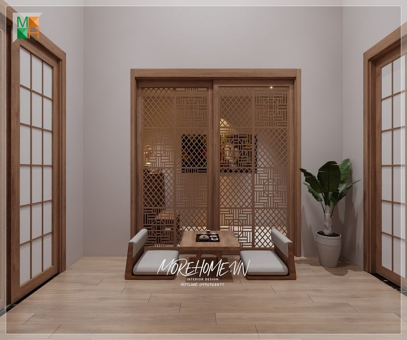 Trang trí phòng khách theo phong cách Nhật Bản bằng màu nâu sẽ tạo nên một không gian đầy tinh tế, trang trọng và mang đậm dấu ấn của văn hóa Nhật truyền thống.