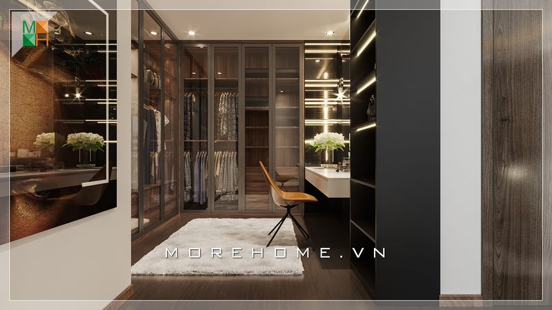 Mẫu tủ quần áo cửa lùa cánh kính thiết kế âm tường kịch trần tone màu nâu rất đẳng cấp và sang trọng cho chung cư, nhà phố, biệt thự