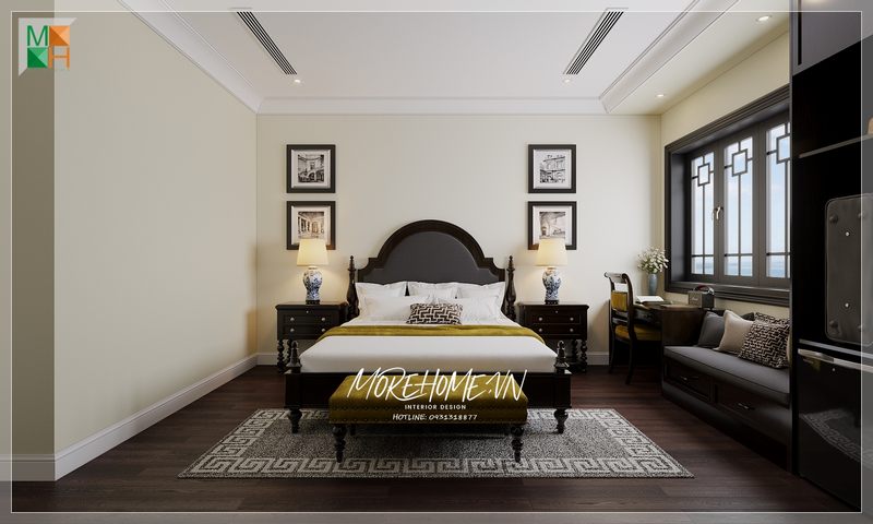 Mẫu nội thất phòng ngủ cho chung cư, nhà phố, biệt thự bằng gỗ tự nhiên phủ sơn đen phong cách Indochine sang trọng
